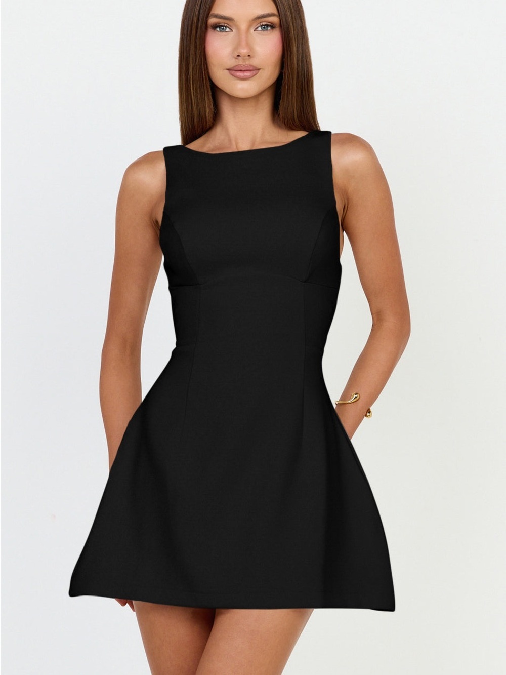 NWT Showpo FREDDIE MINI Boat Neck Fit And Flare Dress In Black